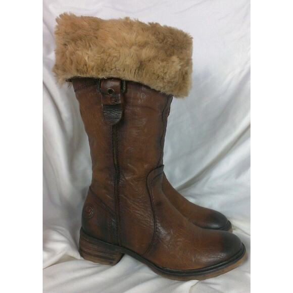 Pakros Distressed Leather Sherpa Trim Mukluk Boots Brown Sz EU 37 (US 7M) - Picture 3 of 9